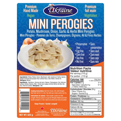 Taste of Ukraine - Mini Perogies - Potato, Mushroom, Onion, Garlic & Herbs 625g