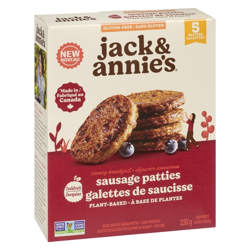 Jack & Annie's Vegan Jackfruit Sausage Patties - Savoury Breakfast 230g, 1 Each