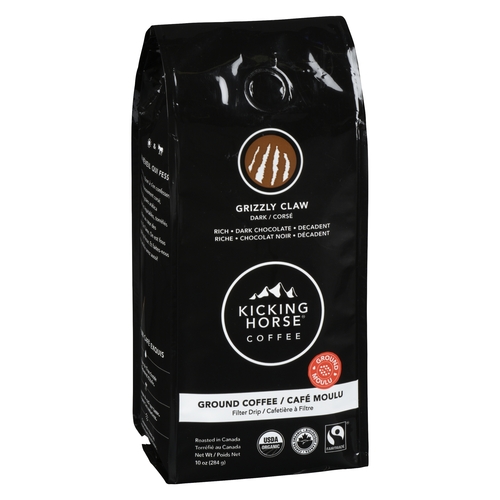 Kicking Horse Coffee - Organic Ground Coffee - Grizzly Claw - Dark Roast 284g, 1 Each