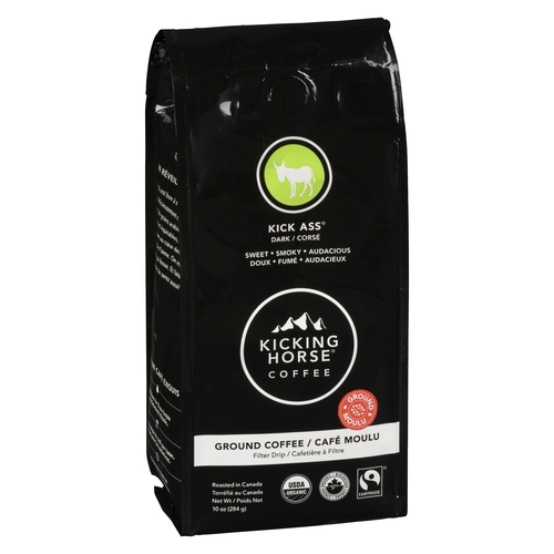 Kicking Horse Coffee - Organic Ground Coffee - Kick Ass - Dark Roast 284g, 1 Each