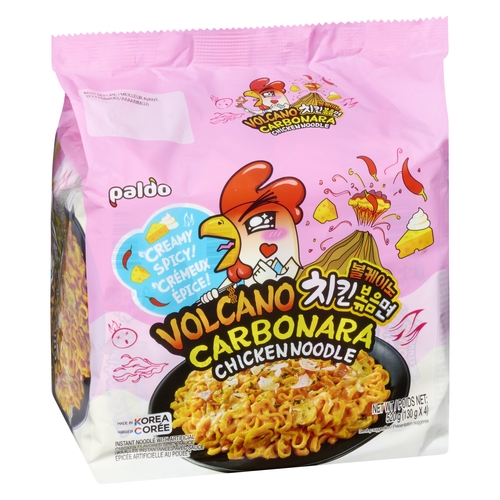 Paldo Instant Noodle with Artificial Chicken Flavoured Spicy Sauce Volcano Carbonara Chicken Noodle 4 Packs x 130g (520g) 120g