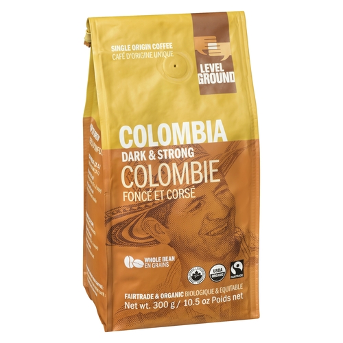 Level Ground - Organic Single Origin Coffee - Colombia Dark & Strong - Whole Bean 300g, 1 Each