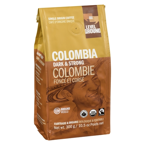 Level Ground - Organic Single Origin Coffee - Colombia Dark & Strong - Ground 300g, 1 Each