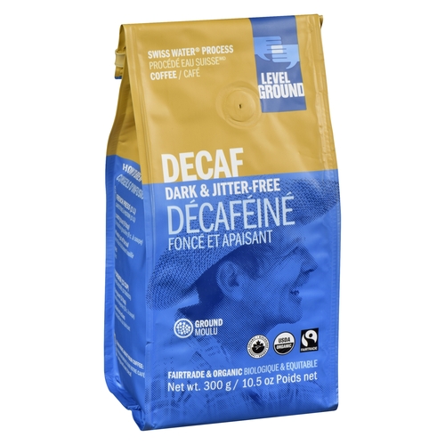 Level Ground - Organic Swiss Water Process Coffee - Decaf Dark & Jitter-Free - Ground 300g, 1 Each