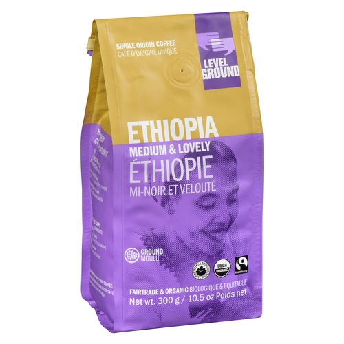 Level Ground - Organic Single Origin Coffee - Ethiopia Medium & Lovely - Ground 300g, 1 Each