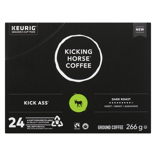 Kicking Horse Coffee - K-Cup Pods- Organic Ground Coffee - Kick Ass - Dark Roast 24pk, 1 Each