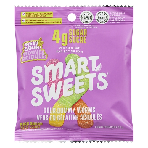 Smart Sweets - Gummy Candy - Sour Gummy Worms 50g, 1 Each