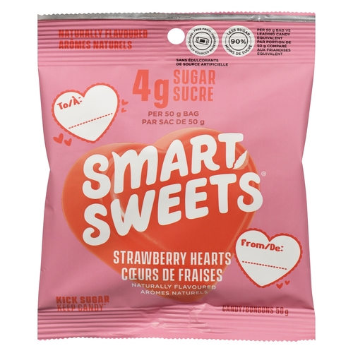 SmartSweets - Gummy Candy - Strawberry Hearts 50g, 1 Each