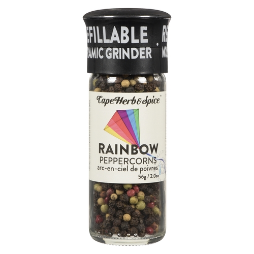 Cape Herb & Spice - Seasoning - Rainbow Peppercorns - Refillable Ceramic Grinder 56g, 1 Each