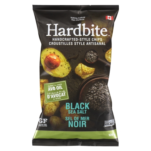 Hardbite - Handcrafted-Style Potato Chips - Black Sea Salt 128g, 1 Each