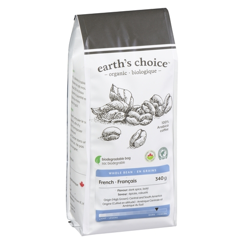 Earth's Choice - Organic Coffee - Whole Bean - French 340g, 1 Each