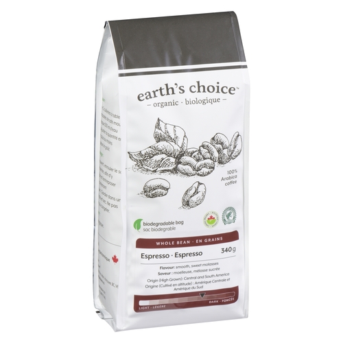 Earth's Choice - Organic Coffee - Whole Bean - Espresso 340g, 1 Each