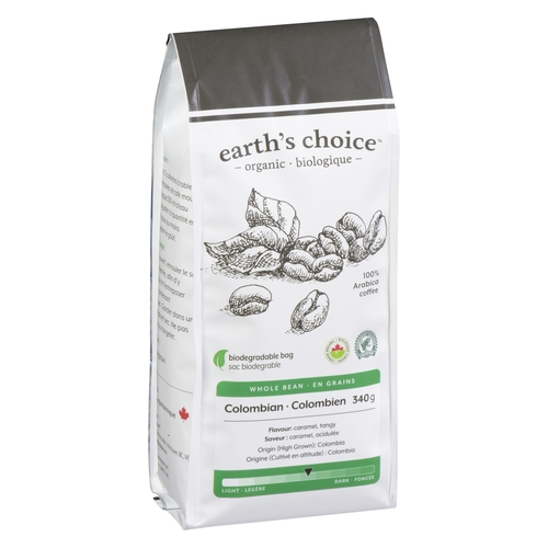 Earth's Choice - Organic Coffee - Whole Bean - Colombian 340g, 1 Each