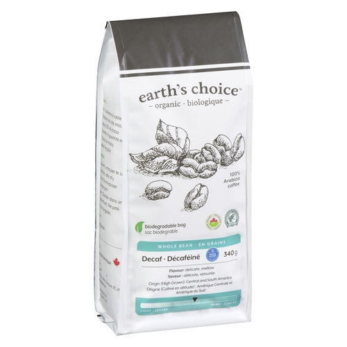 Earth's Choice - Organic Coffee - Whole Bean - Decaf 340g, 1 Each