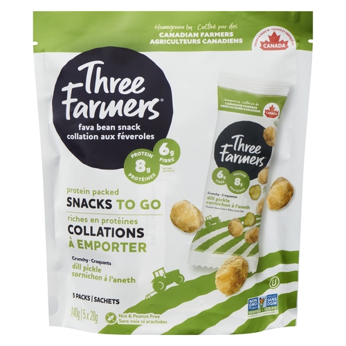 Three Farmers - Fava Bean Snack - Dill Pickle 5 Packs 140g, 1 Each