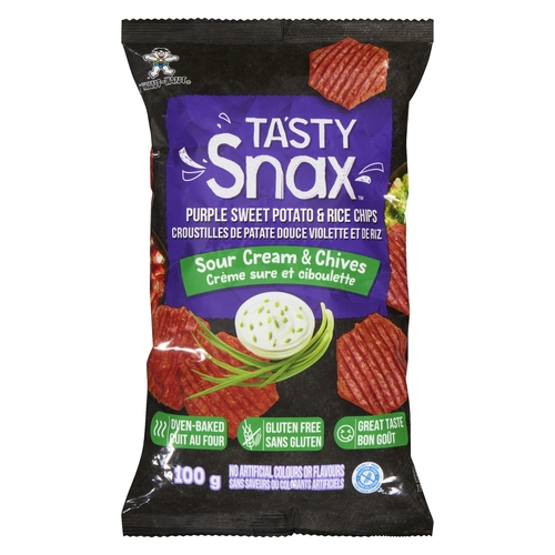 Want-Want - Tasty Snax Purple Sweet Potato & Rice Chips - Sour Cream & Chives 100g, 1 Each
