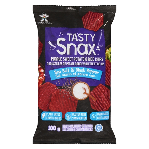 Want-Want - Tasty Snax Purple Sweet Potato & Rice Chips - Sea Salt & Black Pepper 100g, 1 Each