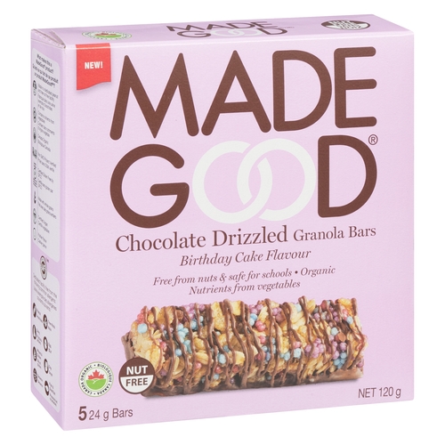 Made Good - Organic Chocolate Drizzled Granola Bars - Birthday Cake Flavour 5 Bars 120g, 1 Each