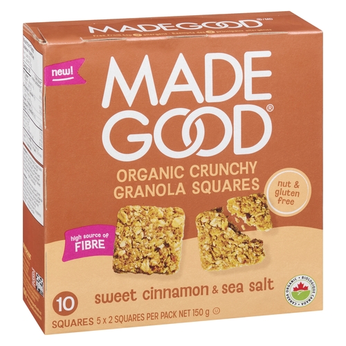 Made Good Organic Crunchy Granola Squares - Sweet Cinnamon & Sea Salt 10's 150g, 1 Each