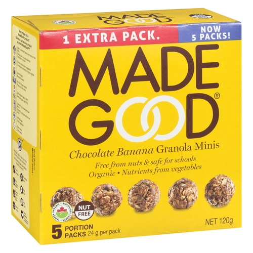 Made Good - Organic Granola Minis - Chocolate Banana - 5 Portion Packs x 24g 120g, 1 Each