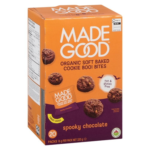 Made Good Organic Soft Baked Cookies - Boo! Bites - Spooky Chocolate 20 Packs x 16g 320g, 1 Each