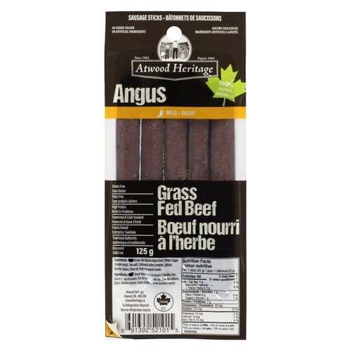 Atwood Heritage - Sausage Sticks - Grass Fed Angus Beef - Mild 5's 125g, 1 Each