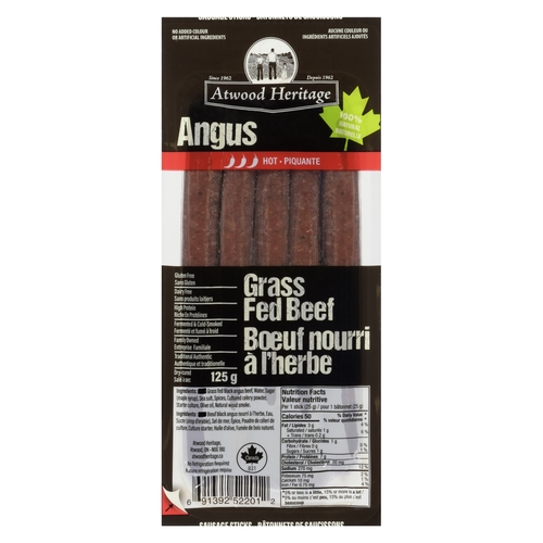 Atwood Heritage - Sausage Sticks - Grass Fed Angus Beef - Hot 5's 125g