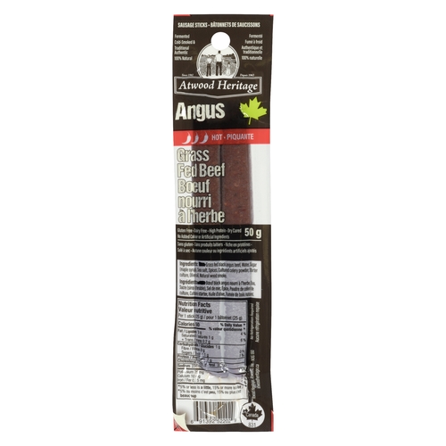 Atwood Heritage - Sausage Sticks - Grass Fed Angus Beef - Hot 2's 50g, 1 Each