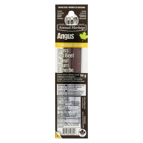Atwood Heritage - Sausage Sticks - Grass Fed Angus Beef - Honey Garlic 2's 50g