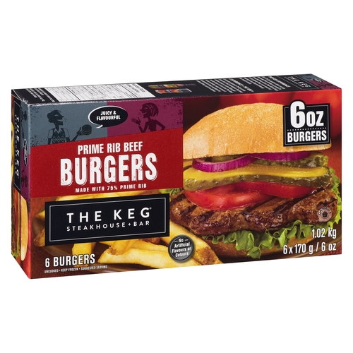 The Keg 6oz Prime Rib Beef Burgers 6's 1.02kg, 1 Each