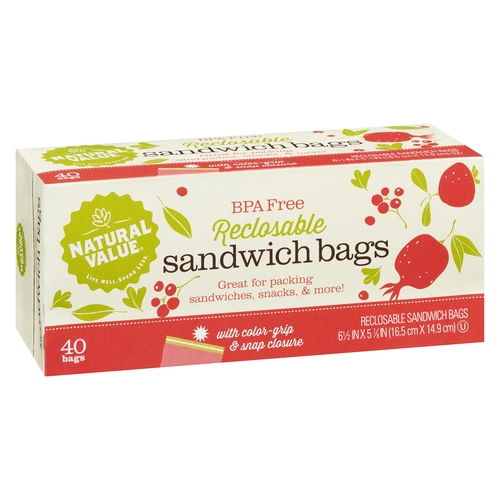 Natural Value - Reclosable Sandwich Bags 40pk, 1 Each