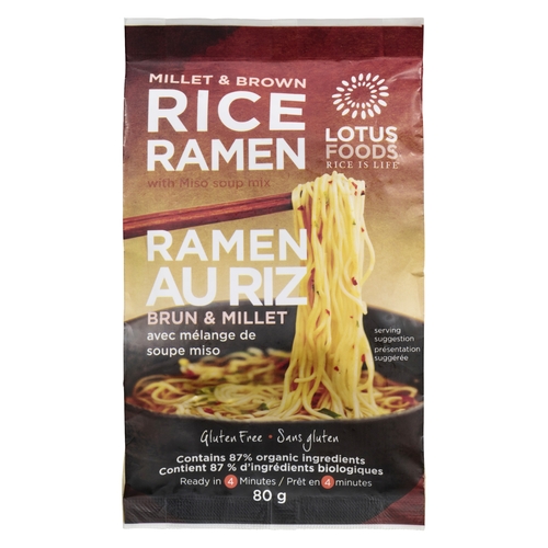 Lotus Foods Millet & Brown Rice Ramen with Miso Soup Mix 80g, 1 Each