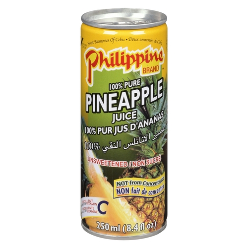 Philippine Brand - 100% Pure Pineapple Juice - Unsweetened Not From Concentrate 250ml, 1 Each