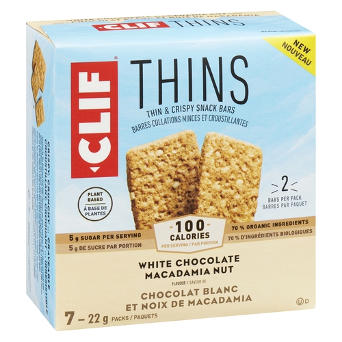 Clif - Thins - Thin & Crispy Snack Bars - White Chocolate Macadamia Nut 7's 154g, 1 Each