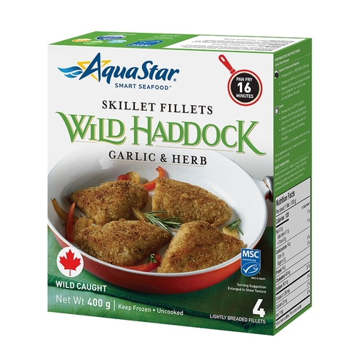 Aqua Star - Lightly Breaded Wild Haddock - Garlic & Herb 400g, 1 Each