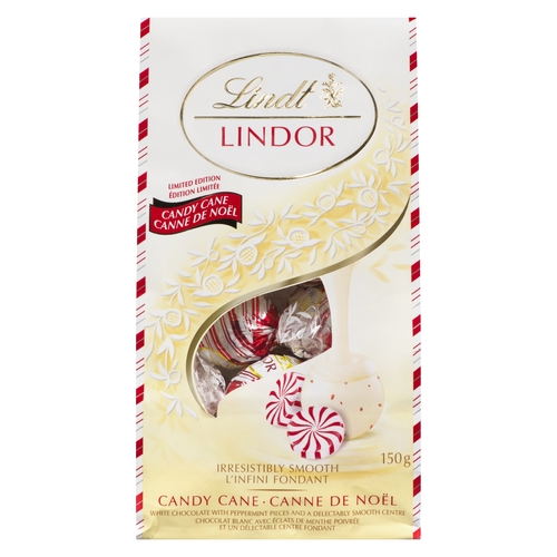 Lindt Lindor - White Chocolate Candy Cane with Peppermint Pieces 150g, 1 Each