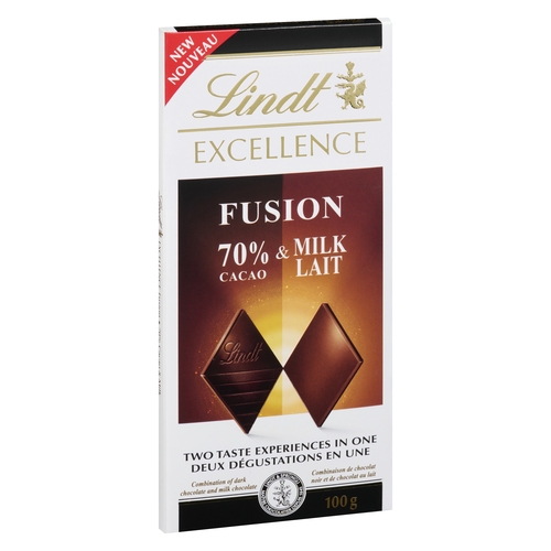 Lindt - Excellence Fusion - Combination of Dark Chocolate and Milk Chocolate - 70% Cacao & Milk 100g