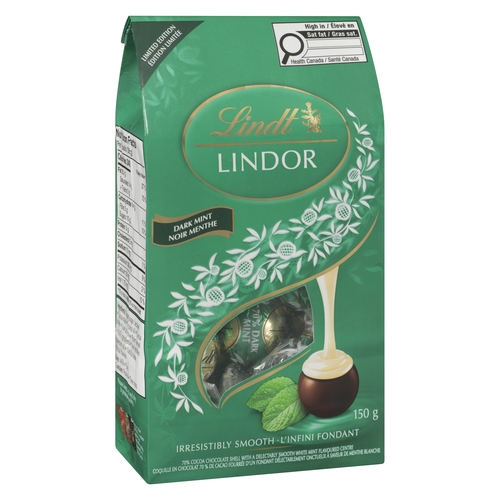 Lindt Lindor - 70% Cocoa Chocolate Shell with a Delectably Smooth White Mint Flavoured Centre - Dark Mint 150g, 1 Each
