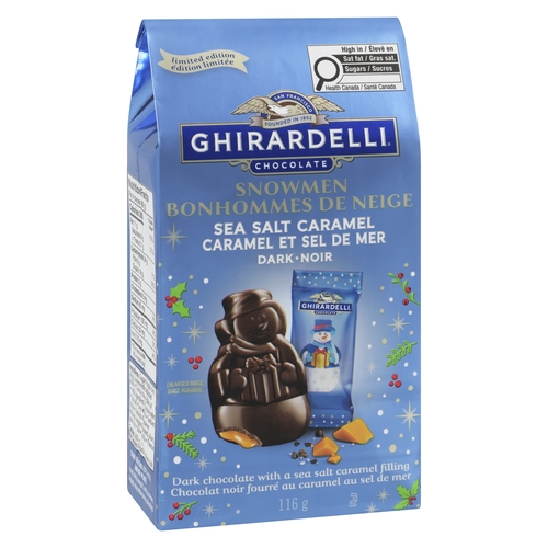 Ghirardelli - Dark Chocolate Snowmen with a Sea Salt Caramel Filling 116g, 1 Each