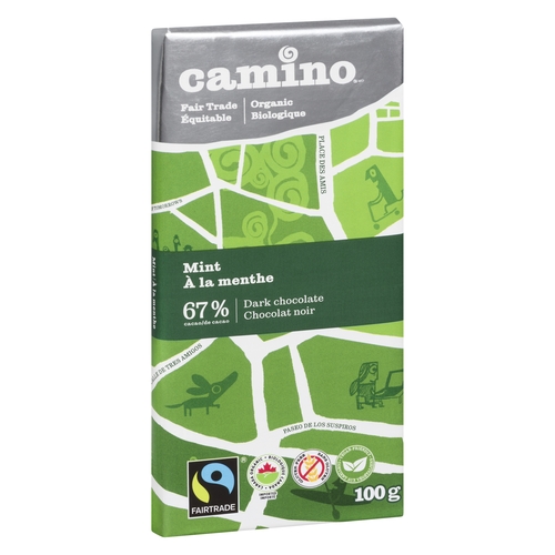 Camino Organic Dark Chocolate - Mint 67% Cacao 100g, 1 Each