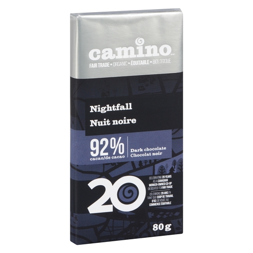 Camino Organic Dark Chocolate - Nightfall 92% Cacao 80g, 1 Each