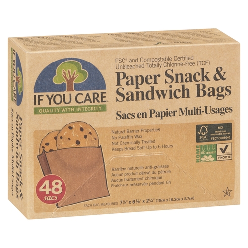 If You Care - 100% Unbleached Paper Sandwich and Snack Bags 48pk, 1 Each