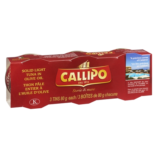 Callipo - Solid Light Tuna in Olive Oil 3/80g, 1 Each