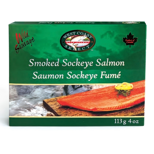 West Coast Select - Smoked Wild Pacific Sockeye Salmon in Paper Gift Box 4oz, 1 Each