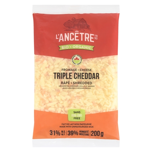 L'Ancetre - Organic Triple Cheddar Cheese - Shredded 31% m.f. - Lactose Free 200g, 1 Each