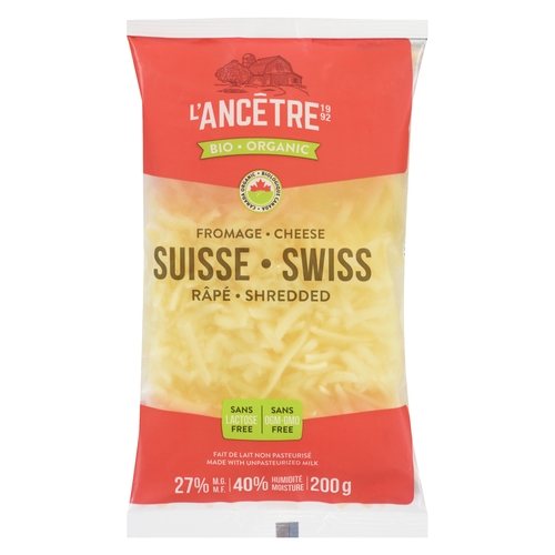 L'Ancetre - Organic Swiss Cheese - Shredded 27% m.f. - Lactose Free 200g, 1 Each