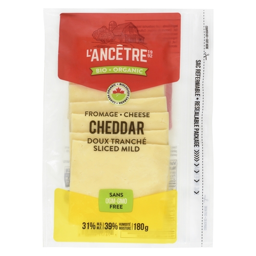 L'Ancetre - Organic Mild Cheddar Cheese - Sliced 31% m.f. 180g, 1 Each