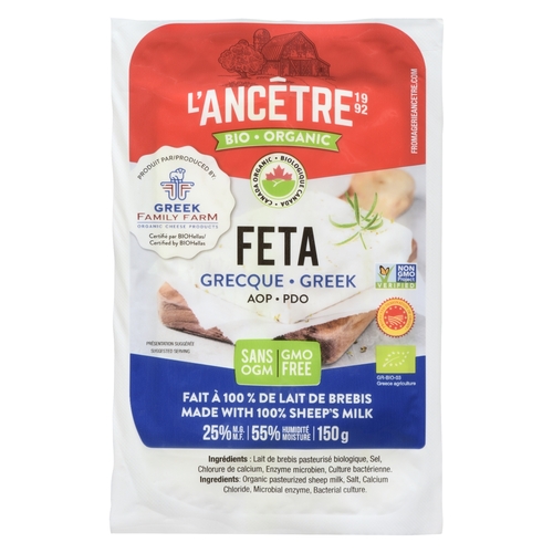 L'Ancetre - Organic Greek Feta Cheese 25% m.f. 150g, 1 Each