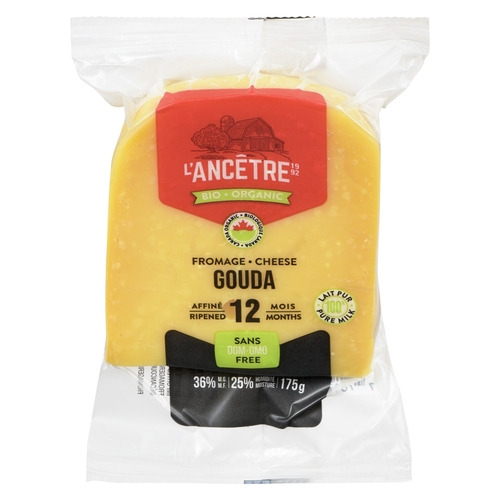 L'Ancetre - Organic Gouda Cheese Ripened 12 Months 36% m.f. 175g, 1 Each