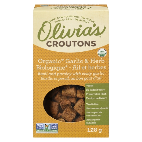 Olivia's Croutons - Organic Garlic & Herb 128g, 1 Each